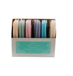 A set of 2 pretty pastel coloured dinner candles. Unscented and beautifully coloured.