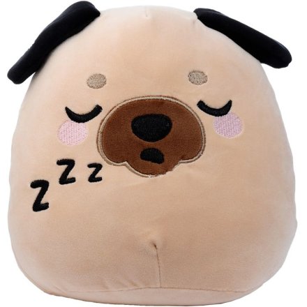 A soft and squidgy pug soft toy with a cute sleeping face. A cute companion for little ones to love and enjoy