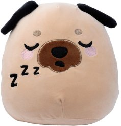 A soft and squidgy pug soft toy with a cute sleeping face. A cute companion for little ones to love and enjoy