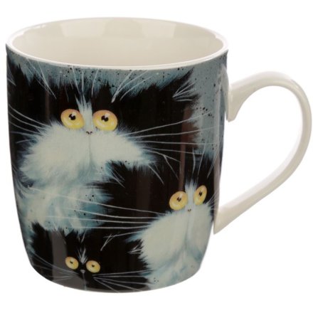 A fine quality porcelain mug with a humorous and beautifully illustrated cats design. 
