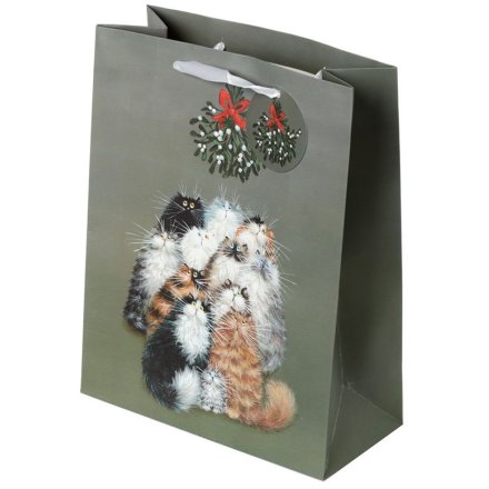 Kim Haskins Cats Christmas Mistletoe Gift Bag, Large