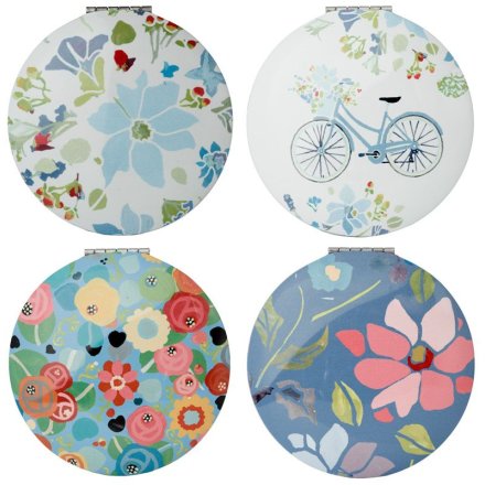 An assortment of 4 beautifully designed compact mirrors with a lovely floral print from artisan design Julie Dodsworth. 