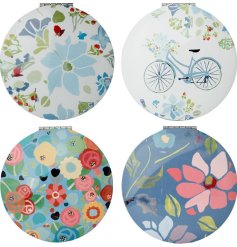 An assortment of 4 beautifully designed compact mirrors with a lovely floral print from artisan design Julie Dodsworth. 