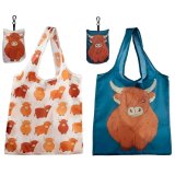 An assortment of 2 stylish and practical highland cow designed shopping bags. 