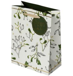 A luxury gift bag with a charming Winter Botanicals design and Happy Holidays gift tag.
