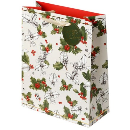 Christmas Botanical Holly Gift Bag , Large
