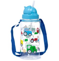 Keep little ones hydrated whilst on the go with this colourful tractor themed water bottle with carry strap. 