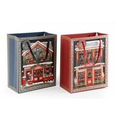 An assortment of 2 fine quality gift bags in rich blue and red festive colours.