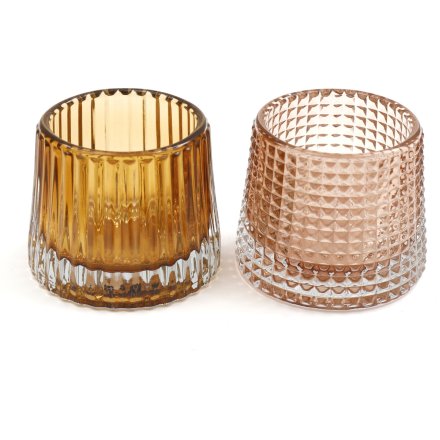 Glass Tea Light Holders, 2 Assorted Designs
