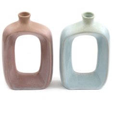 A medium sized oval vase, featuring cut out design in an assortment on 2 colours.