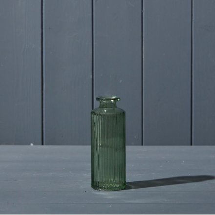 Vintage Green Glass Bottle, 13cm