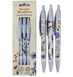 A beautiful set of 3 matching pens featuring pretty floral illustration design. 