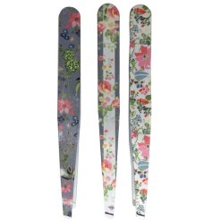An assortment of 3 pretty floral tweezers, each with a Julie Dodsworth design. 