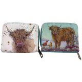 An assortment of 2 practical purses, each with a beautiful highland cow design by acclaimed artist Jan Pashley