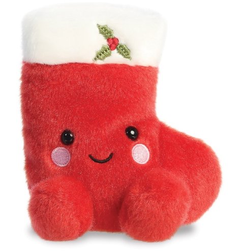 An adorable and super soft red stocking palm pal toy. Complete with embroidered detailing