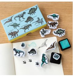 A delightful mini stamp set with a dinosaur theme. 