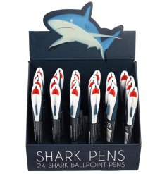 A unique ballpoint pen with blue ink in a fantastic shark shape. 