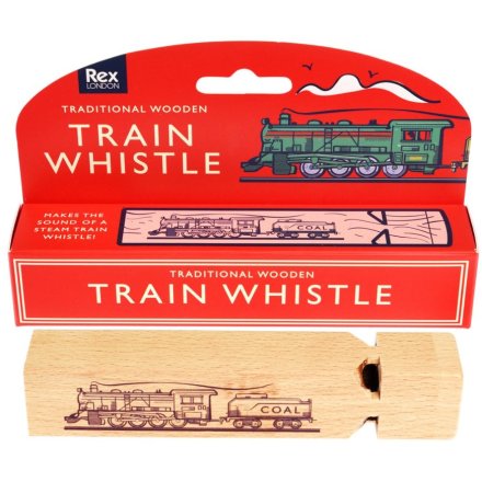 A charming wooden train whistle with vintage gift packaging. Enjoy hours of fun with this toy whistle.