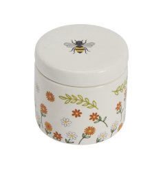 Brighten up the home with this colourful ceramic trinket pot. Decorated with a charming floral motif and sweet bee. 