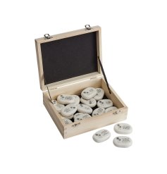 A set of 36 pebbles, each decorated with a positive sentiment and a pretty dandelion image. 