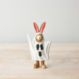 An adorable resin bunny ornament dressed as a ghost. Beautifully detailed and unique. perfect for halloween