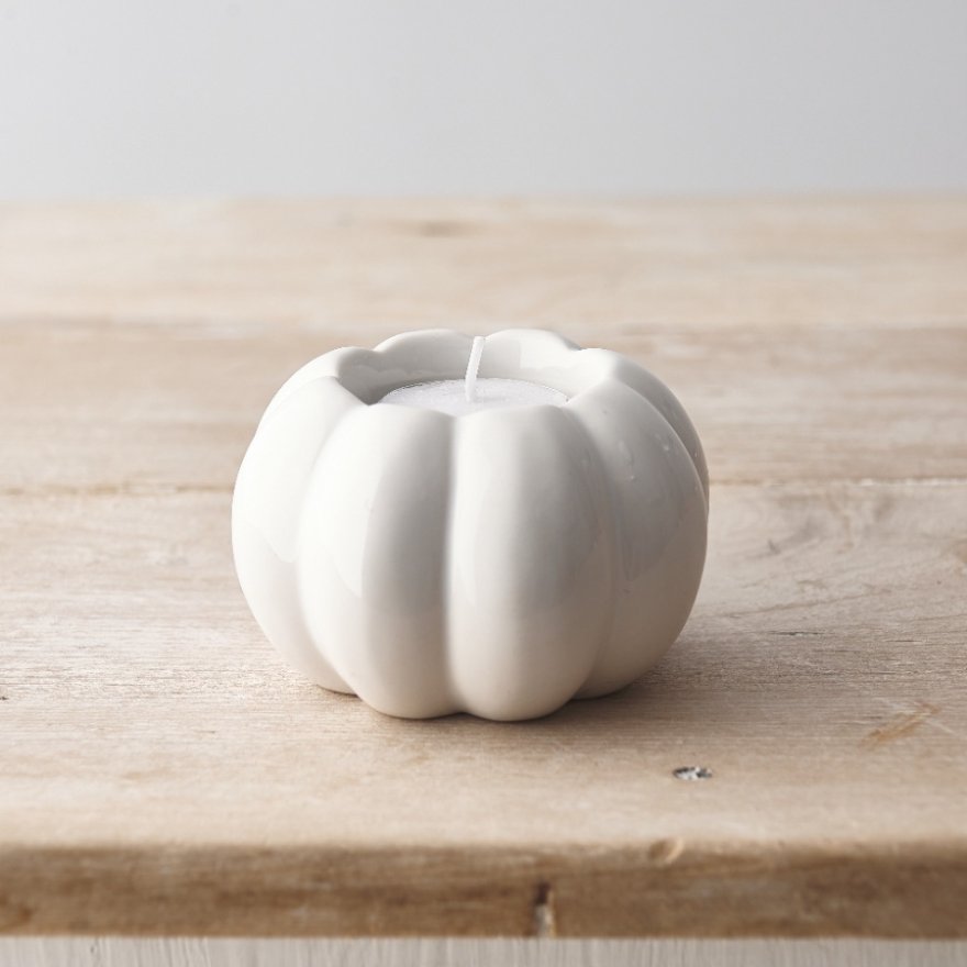 White Pumpkin T-Light Holder, 8cm