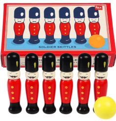 A charming set of wooden skittles shaped as soldiers. Comes with 6 skittles and ball. 