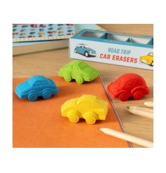 A 4 piece set of vintage vehicle shaped erasers in 4 colours. 