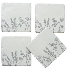 A set of 4 beautiful coasters featuring a linear wildflower meadow illustration. 