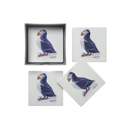 Solitary Puffin Coasters, Set of 4