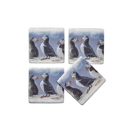 Trio of Puffins Coasters, Set of 4