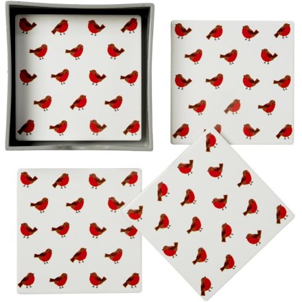 Robin Pattern Coasters, Set of 4