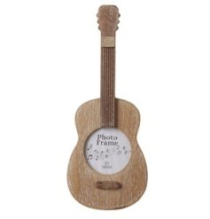 A characterful guitar shaped photo frame with circular photo cut out. 