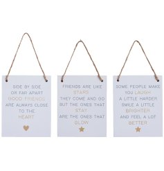 An assortment of 3 simple and stylish wooden signs, each with a lovely quote about friendship. 