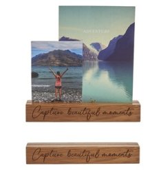 Showcase your favourite photographs with this natural wooden photo block, complete with a beautiful carved slogan