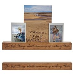 Showcase your favourite collection of photographs with this natural wooden photo block with carved memories slogan.