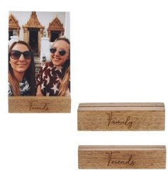 Showcase your favourite photos with this assortment of 2 natural wooden blocks each with an engraved script.
