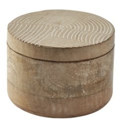 A natural wooden trinket box with lid. Complete with a beautiful carved wave pattern. 