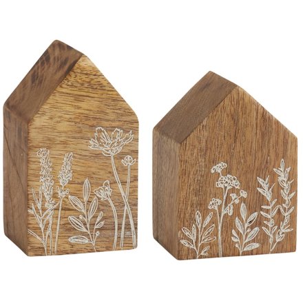 Meadow Flowers Carved House Block, 2 Assorted