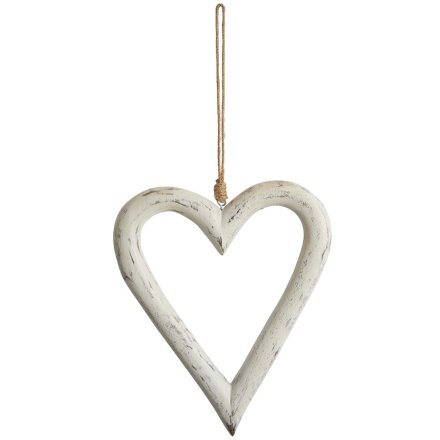 White wooden hanging heart