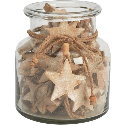 Wooden Star Decoration, 40 in Jar