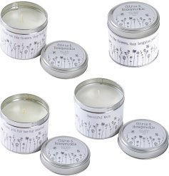An assortment of 3 tin candles, each with a pretty floral meadow style print and heartwarming message. 