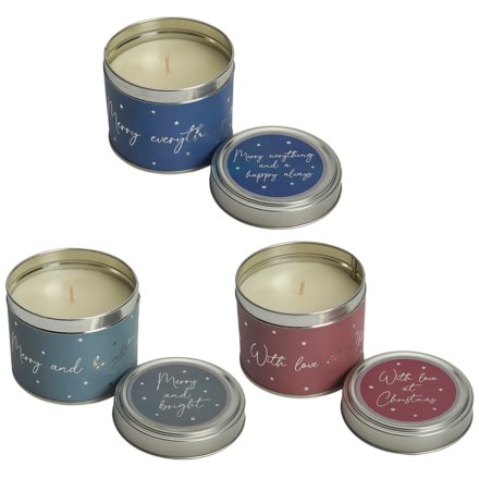 Christmas Candle In Tin, 3 Assorted