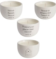 An assortment of 3 mini candles, each with a white pot containing a heart warming message.