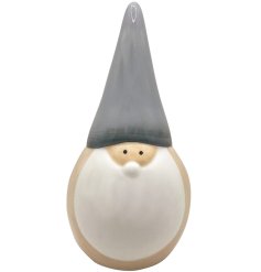 A cute Santa decoration in large (16 cm) featuring fawn colours and grey pointed hat design. 