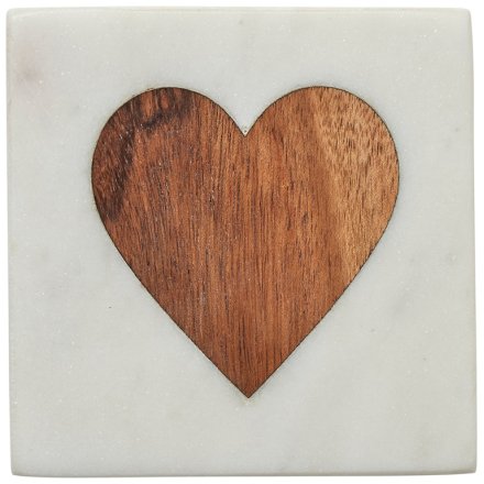 Wooden Heart Marble Coaster 