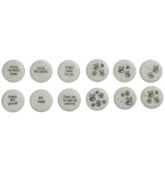 A set of 24 marble tokens, each with a unique BEE slogan or BEE illustration. 
