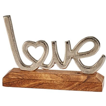 Silver Metal Love on Wooden Base