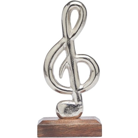SILVER METAL TREBLE CLEF ON BASE