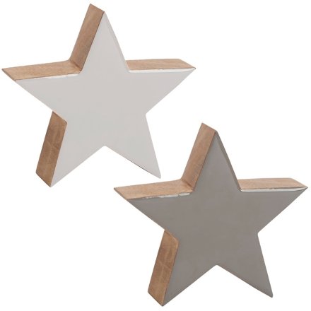 Enamel Wooden Star, 13cm, 2 Assorted